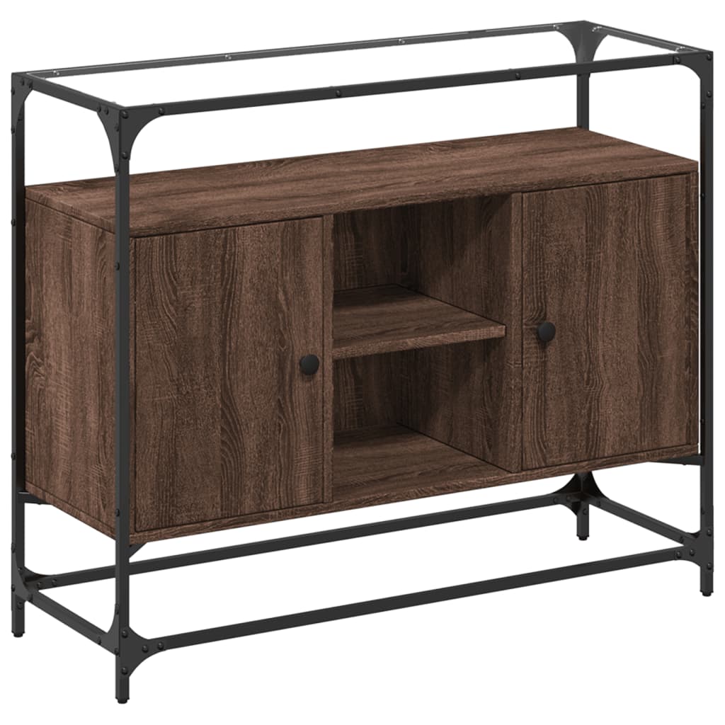skænk med glastop 98x35x81 cm konstrueret træ brun egetræsfarve