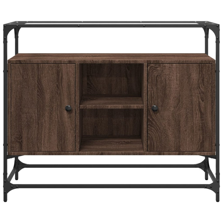 skænk med glastop 98x35x81 cm konstrueret træ brun egetræsfarve