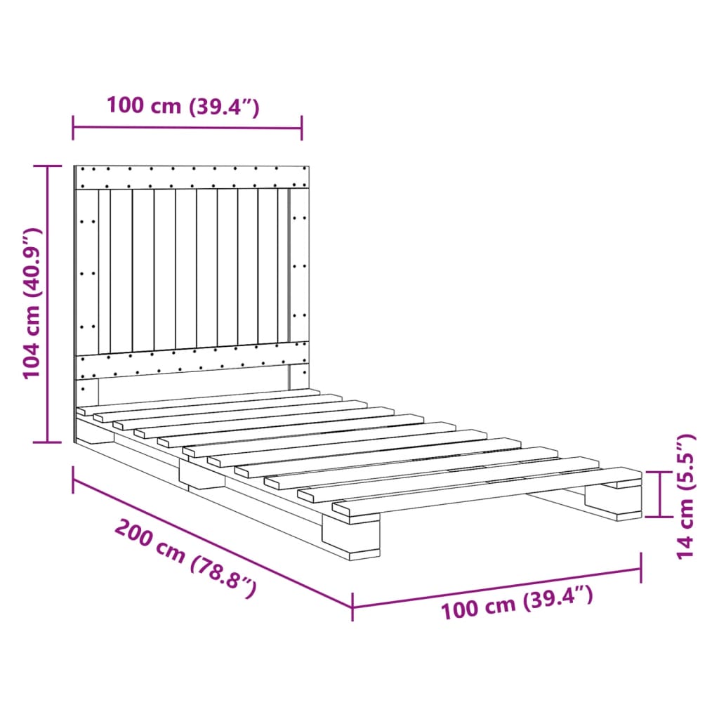 sengeramme med sengegavl 100x200 cm massivt fyrretræ