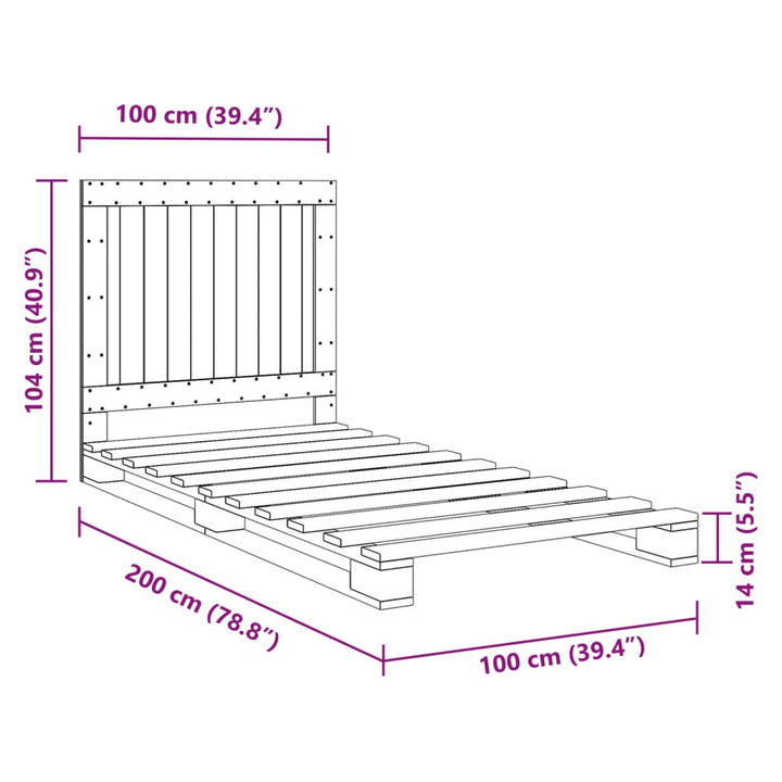 sengeramme med sengegavl 100x200 cm massivt fyrretræ