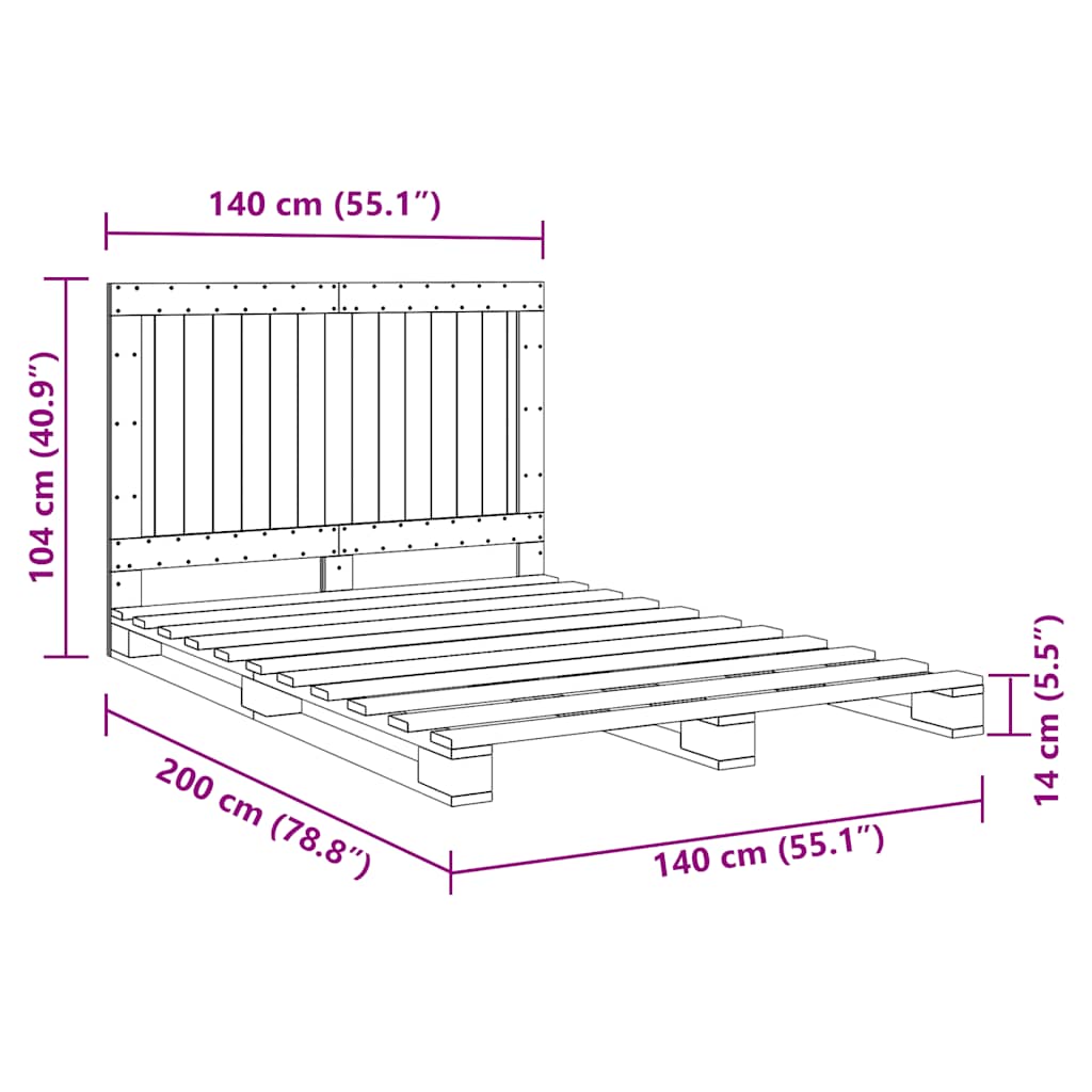 sengeramme med sengegavl 140x200 cm massivt fyrretræ hvid