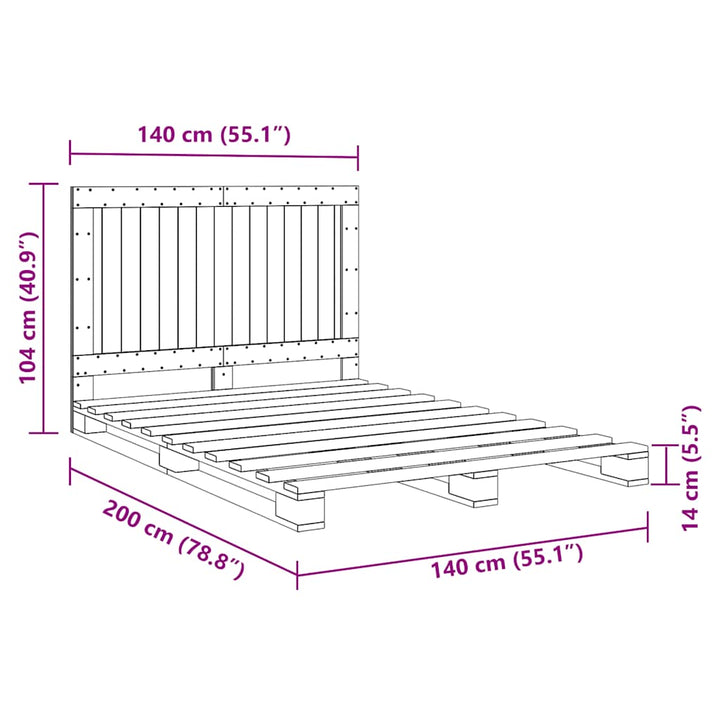 sengeramme med sengegavl 140x200 cm massivt fyrretræ hvid