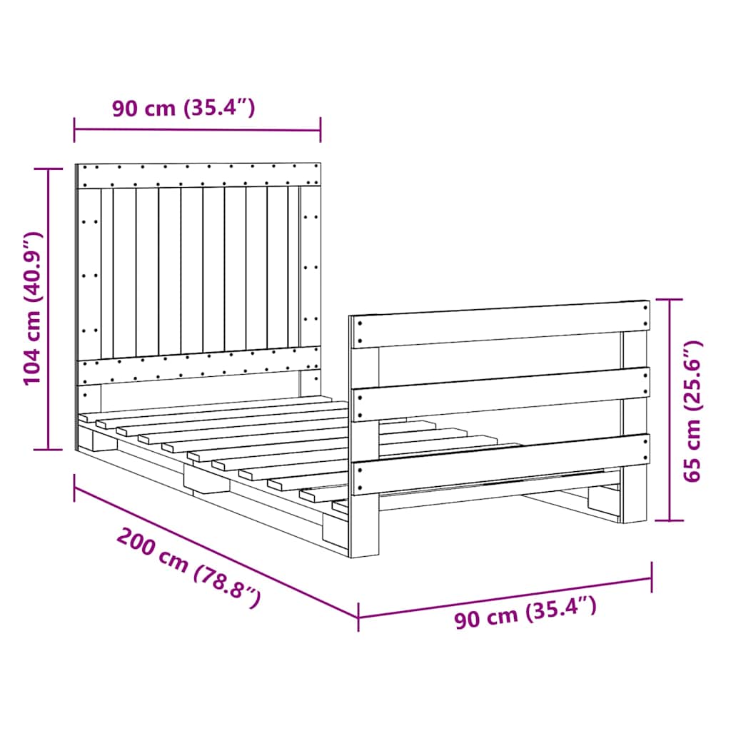 sengeramme med sengegavl 90x200 cm massivt fyrretræ