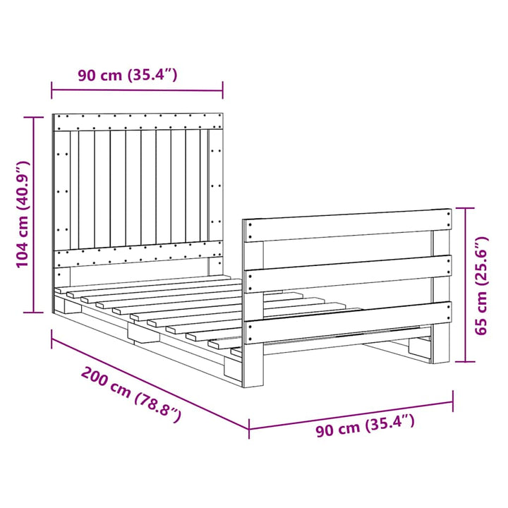 sengeramme med sengegavl 90x200 cm massivt fyrretræ