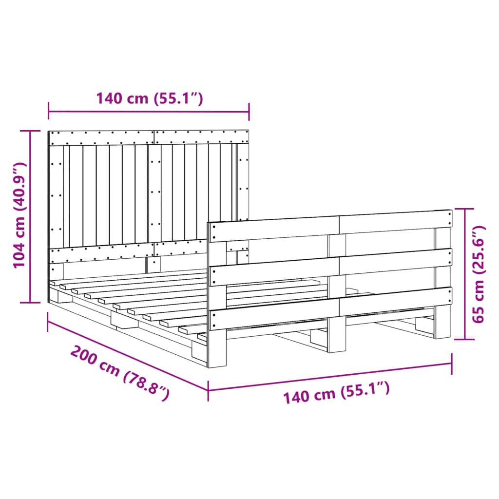 sengeramme med sengegavl 140x200 cm massivt fyrretræ hvid