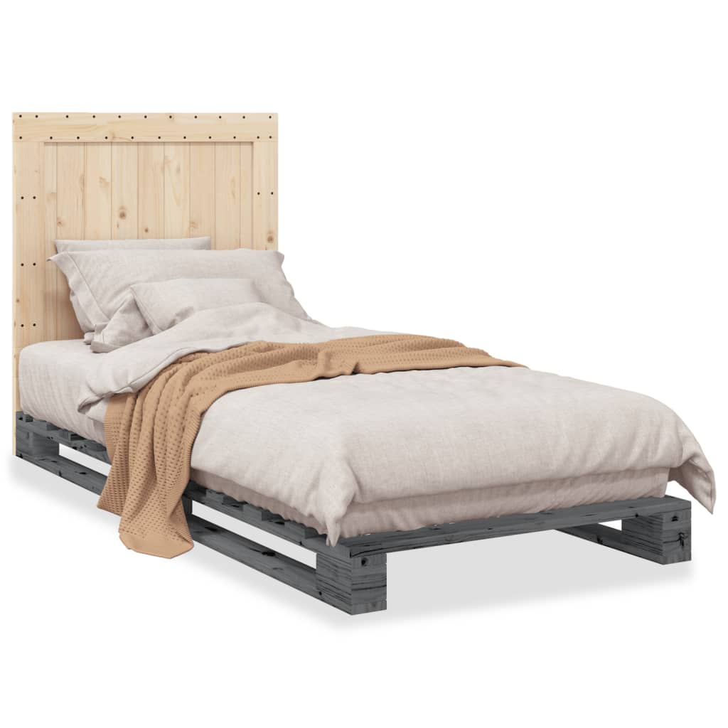 sengeramme med sengegavl 90x200 cm massivt fyrretræ grå
