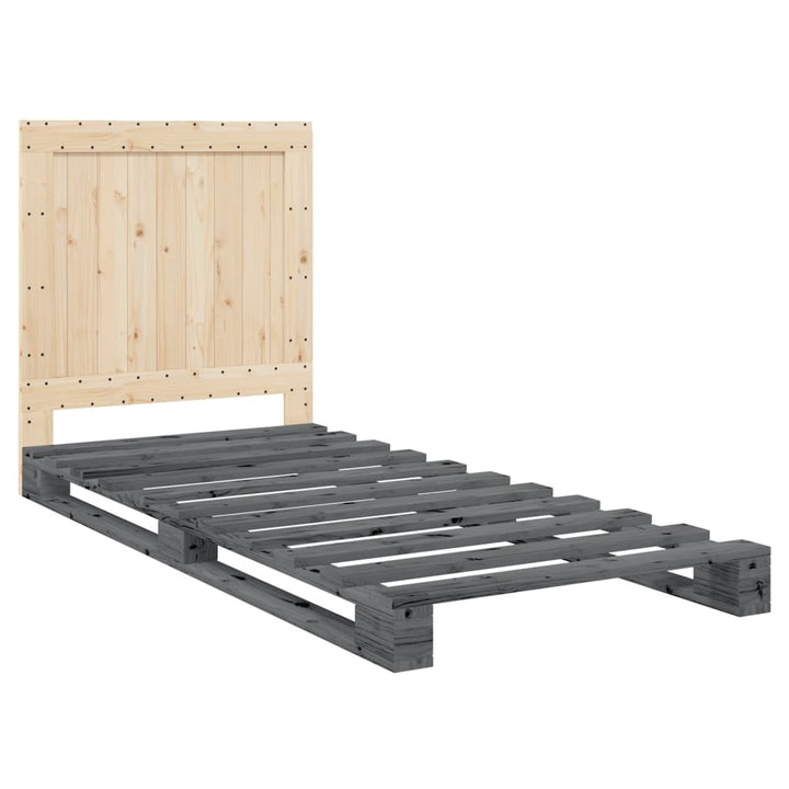 sengeramme med sengegavl 90x200 cm massivt fyrretræ grå