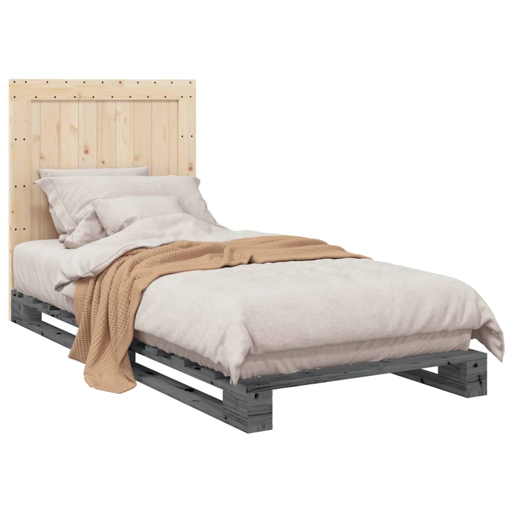 sengeramme med sengegavl 90x200 cm massivt fyrretræ grå