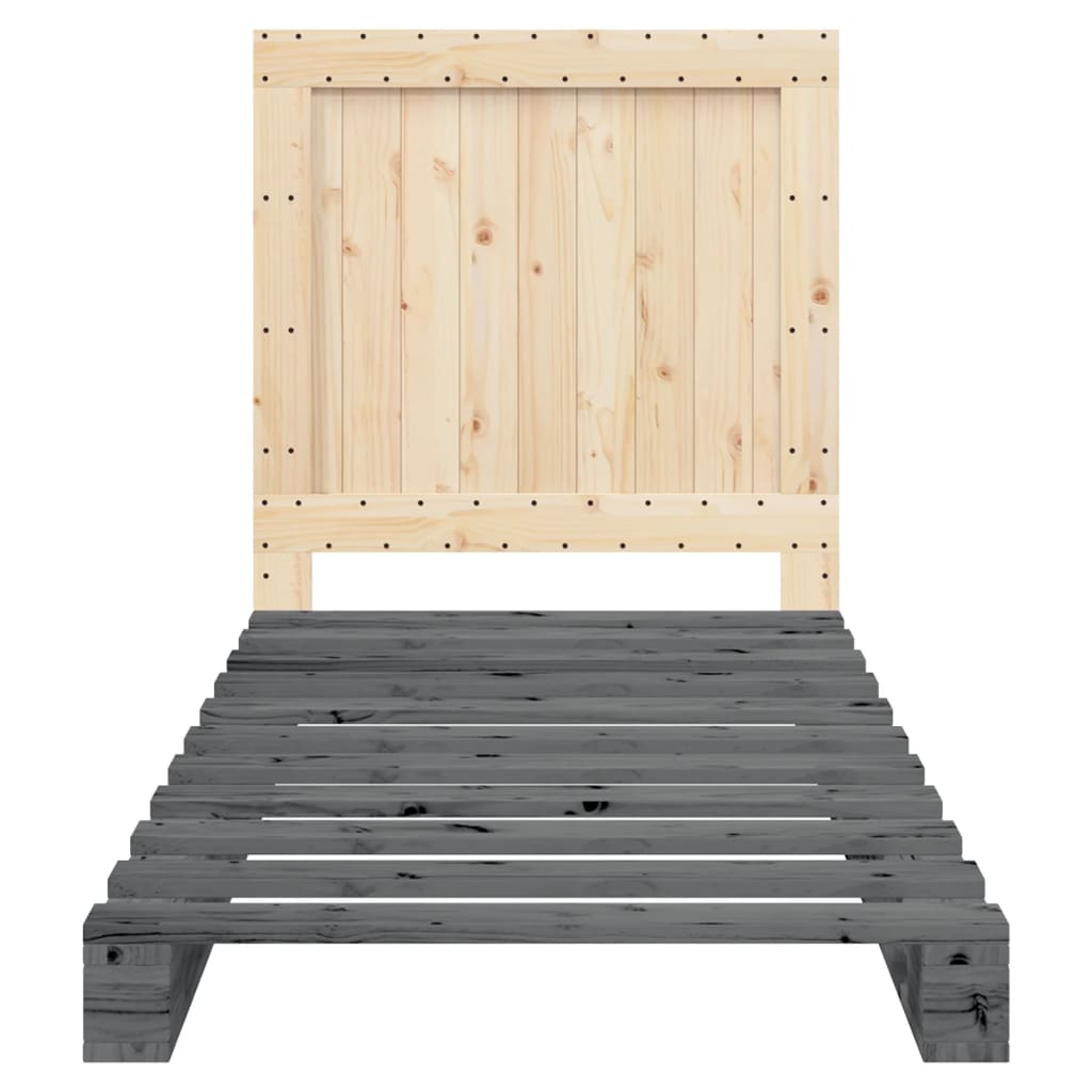 sengeramme med sengegavl 90x200 cm massivt fyrretræ grå