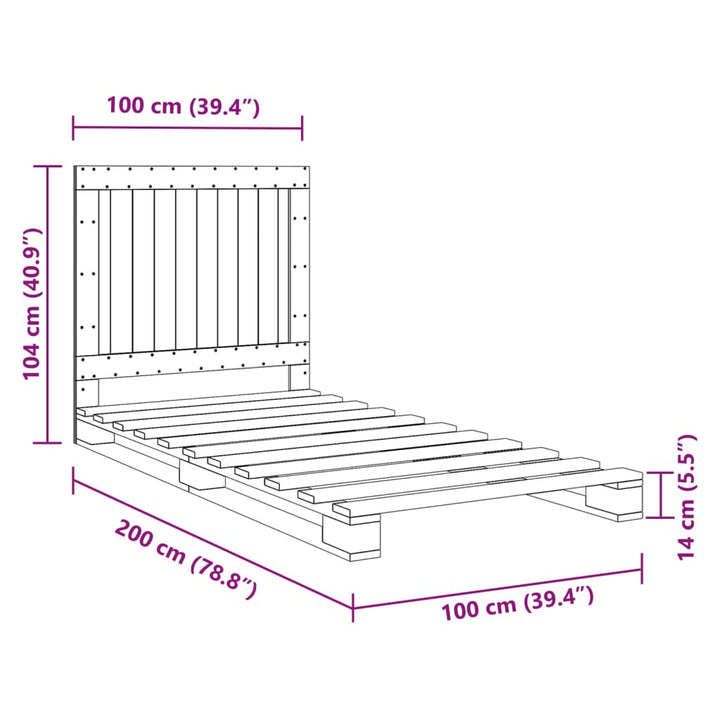 sengeramme med sengegavl 100x200 cm massivt fyrretræ grå