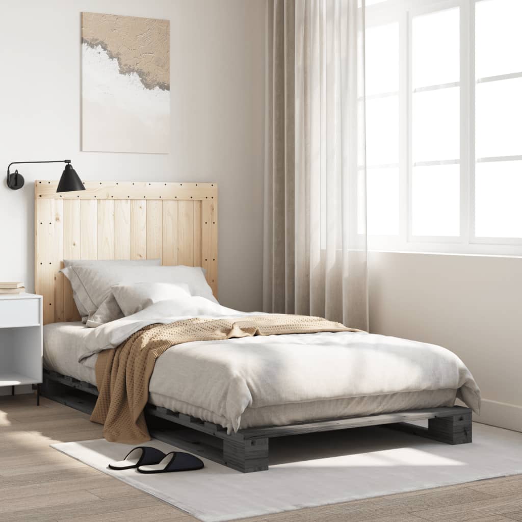 sengeramme med sengegavl 100x200 cm massivt fyrretræ grå