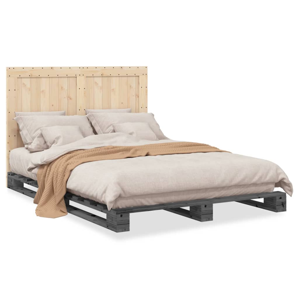 sengeramme med sengegavl 140x200 cm massivt fyrretræ grå