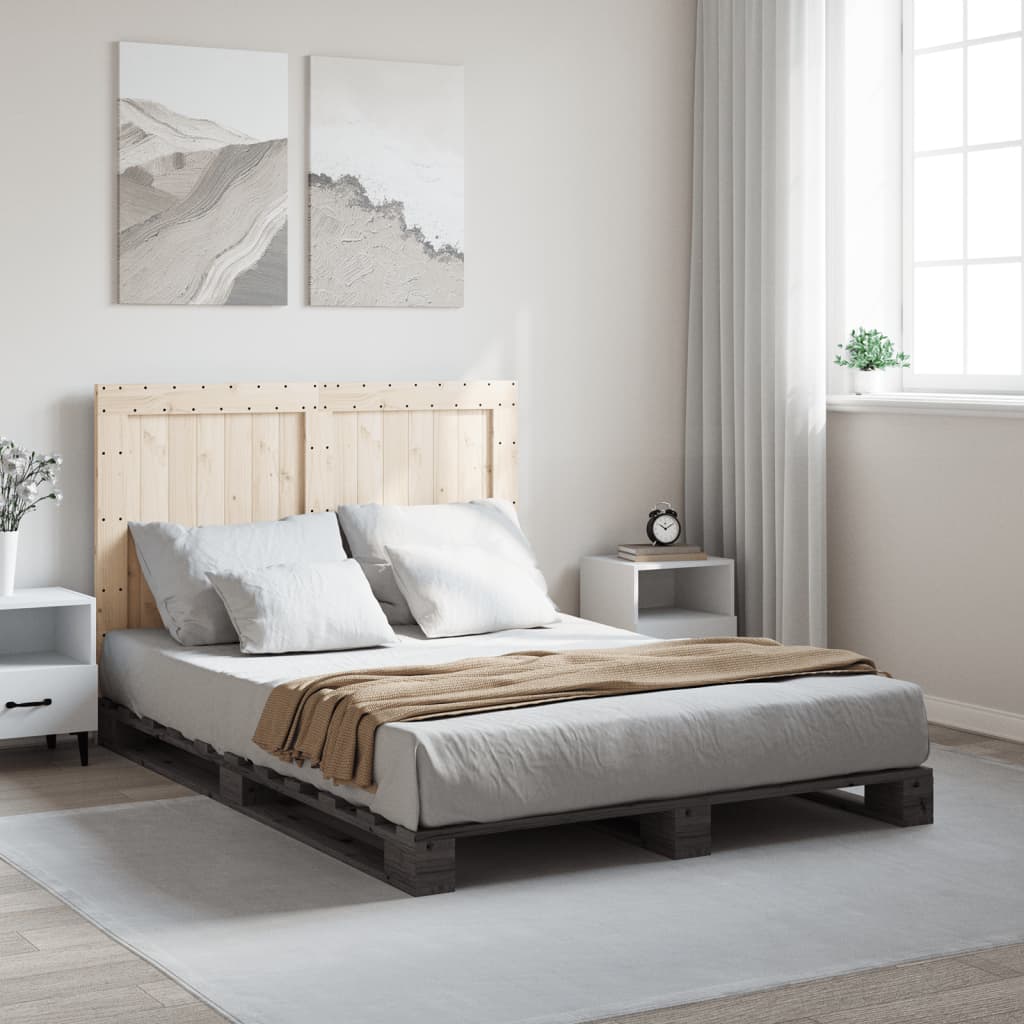 sengeramme med sengegavl 140x200 cm massivt fyrretræ grå