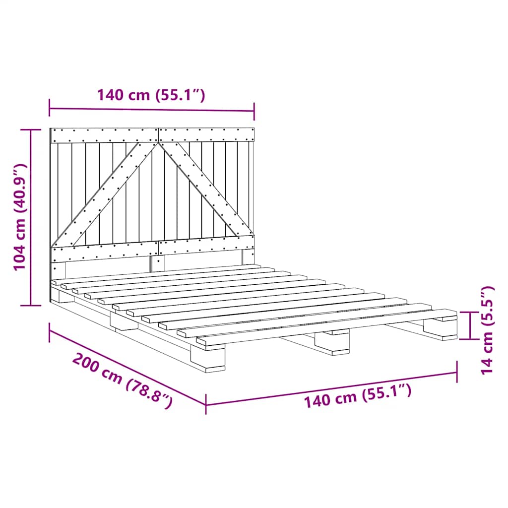 sengeramme med sengegavl 140x200 cm massivt fyrretræ hvid