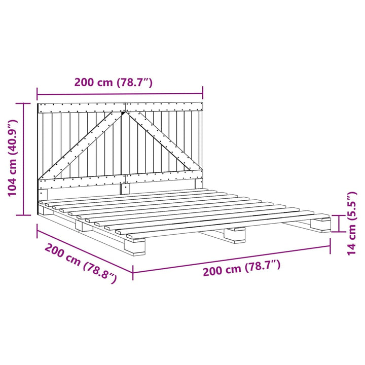 sengeramme med sengegavl 200x200 cm massivt fyrretræ