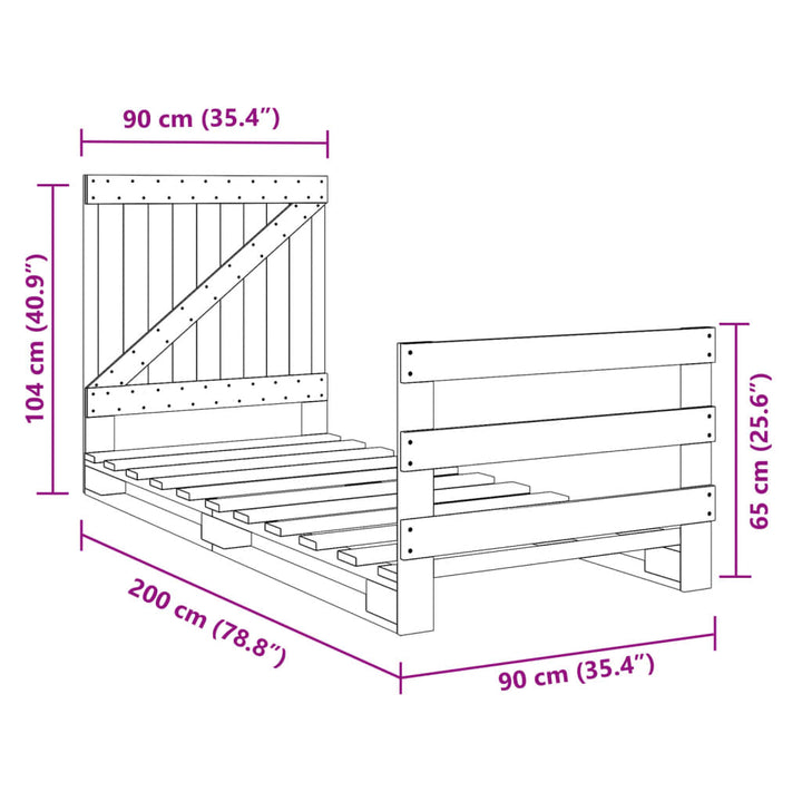 sengeramme med sengegavl 90x200 cm massivt fyrretræ