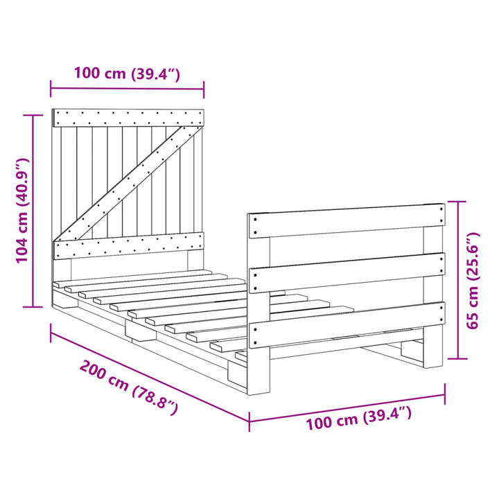 sengeramme med sengegavl 100x200 cm massivt fyrretræ