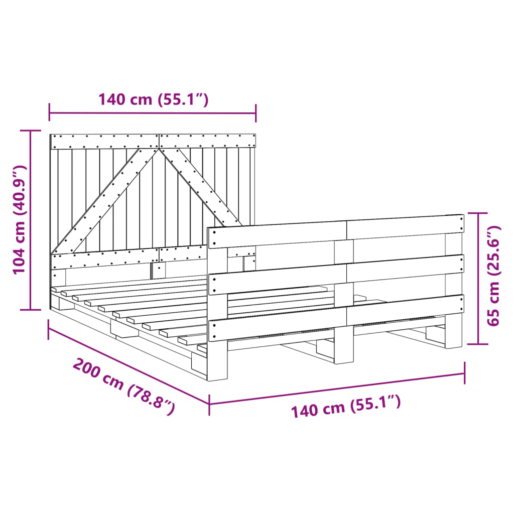 sengeramme med sengegavl 140x200 cm massivt fyrretræ hvid