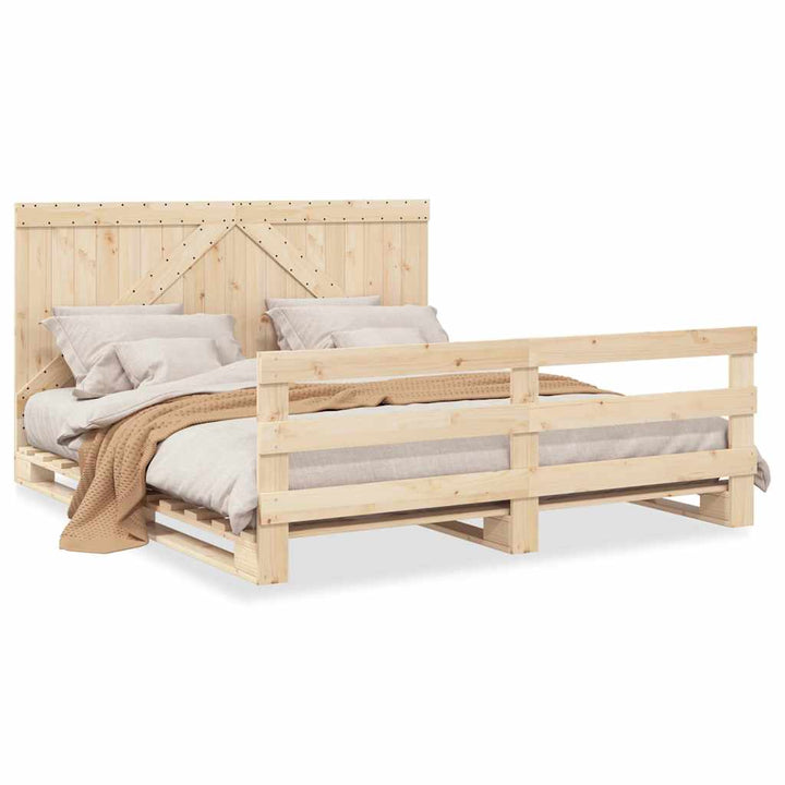 sengeramme med sengegavl 200x200 cm massivt fyrretræ