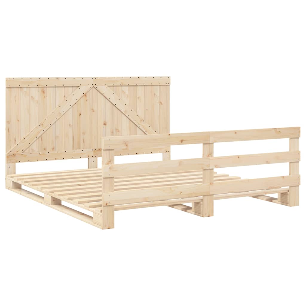 sengeramme med sengegavl 200x200 cm massivt fyrretræ