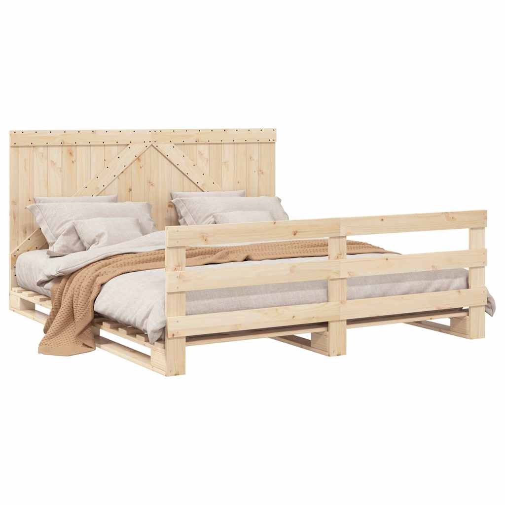 sengeramme med sengegavl 200x200 cm massivt fyrretræ
