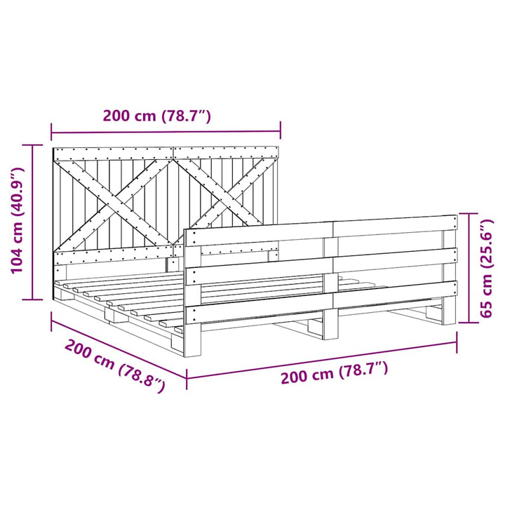 sengeramme med sengegavl 200x200 cm massivt fyrretræ
