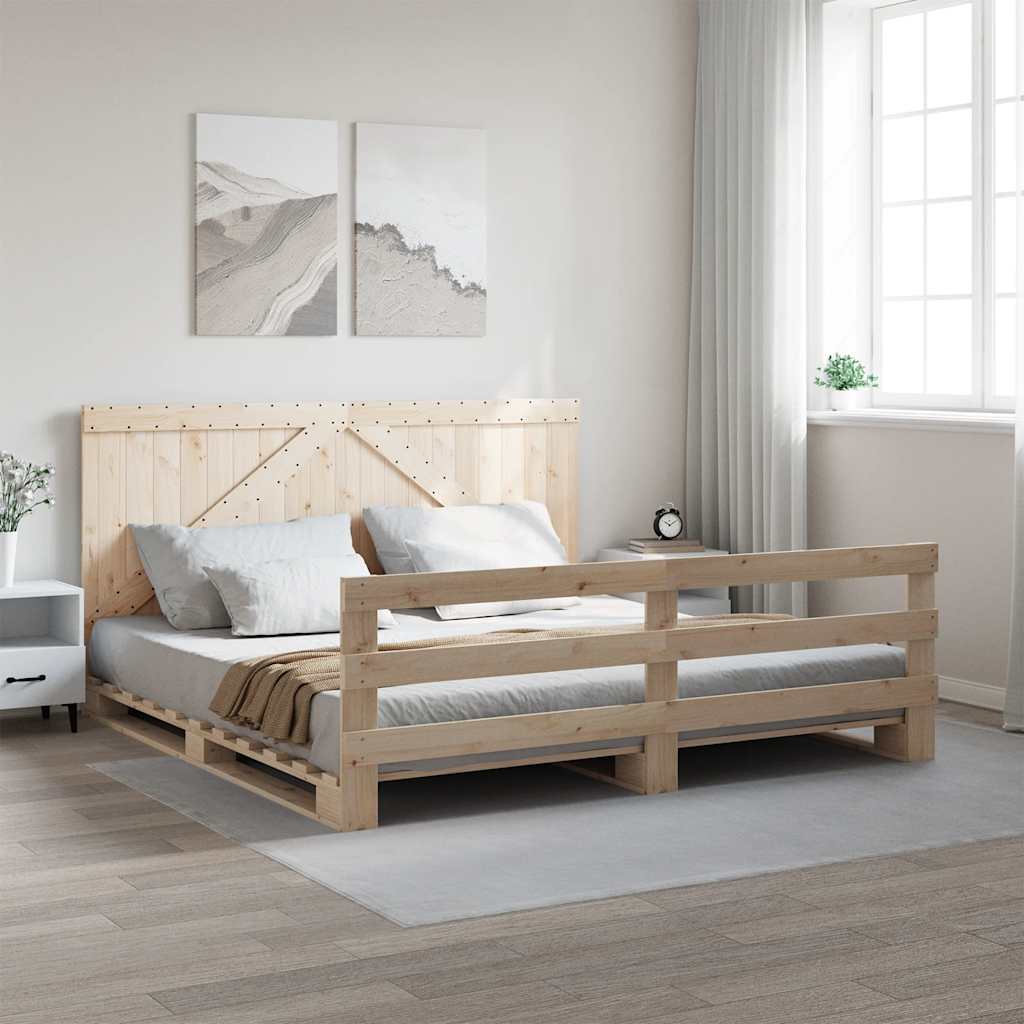 sengeramme med sengegavl 200x200 cm massivt fyrretræ