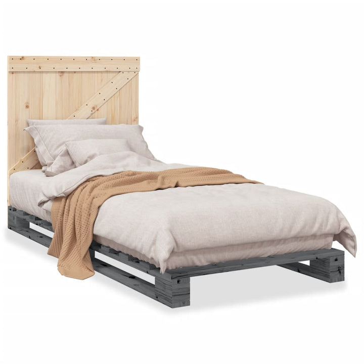 sengeramme med sengegavl 90x200 cm massivt fyrretræ grå