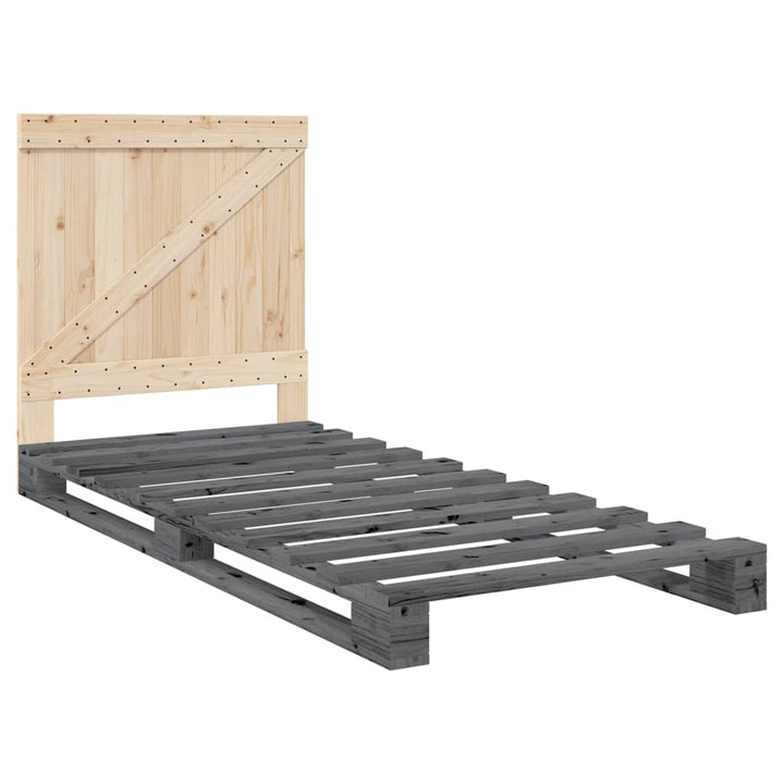 sengeramme med sengegavl 90x200 cm massivt fyrretræ grå