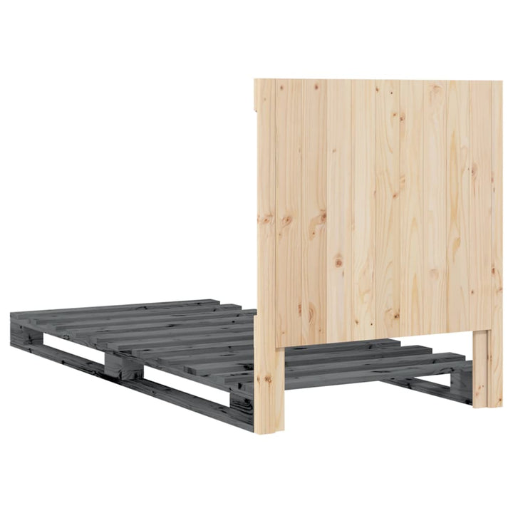 sengeramme med sengegavl 90x200 cm massivt fyrretræ grå