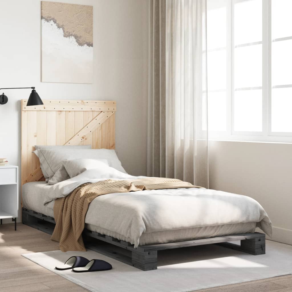 sengeramme med sengegavl 90x200 cm massivt fyrretræ grå