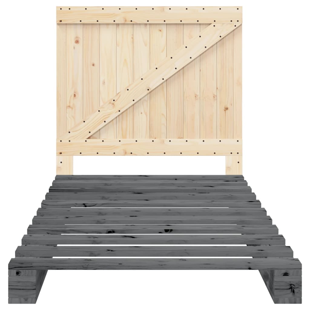 sengeramme med sengegavl 100x200 cm massivt fyrretræ grå