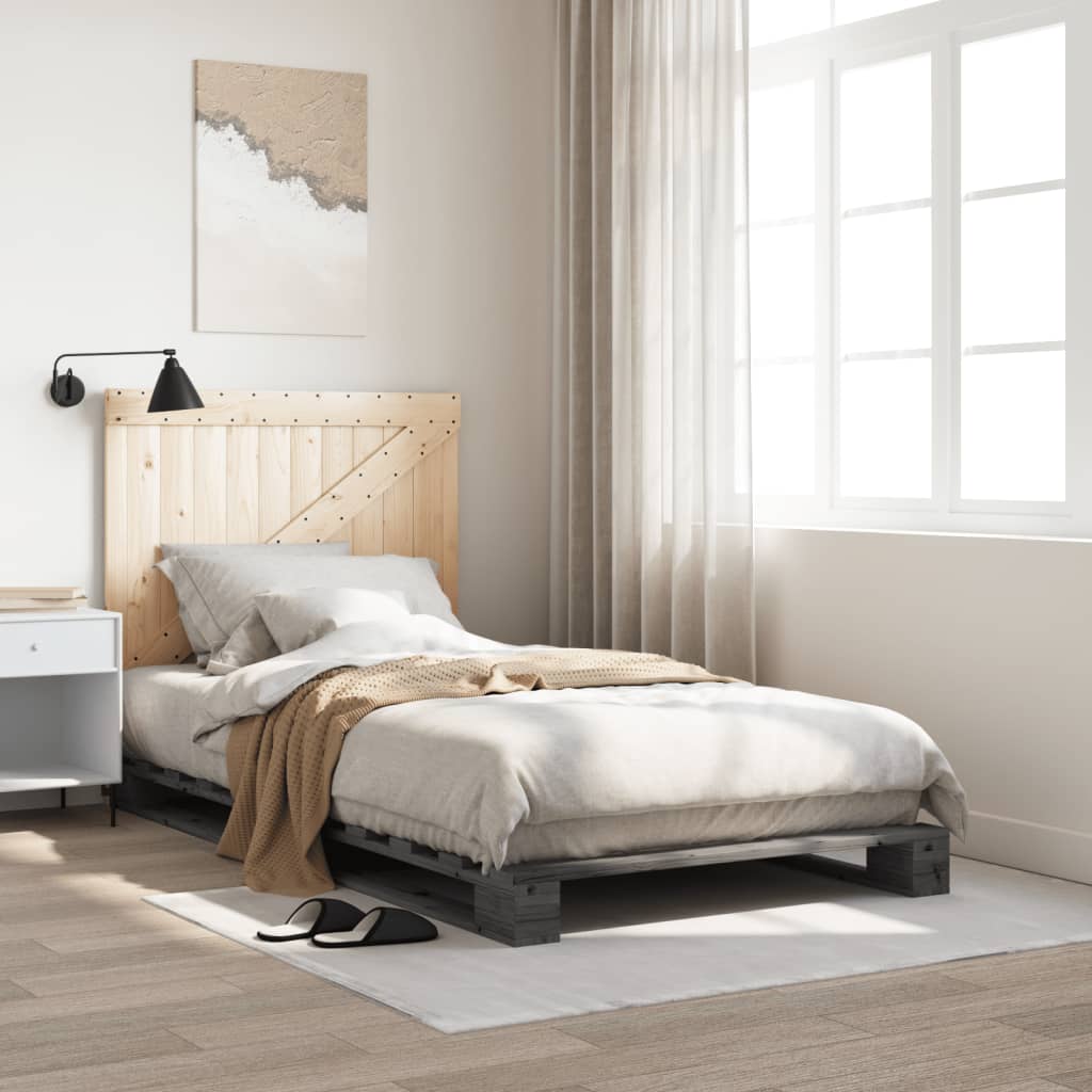sengeramme med sengegavl 100x200 cm massivt fyrretræ grå