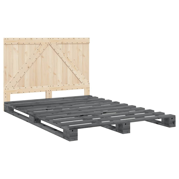 sengeramme med sengegavl 140x200 cm massivt fyrretræ grå