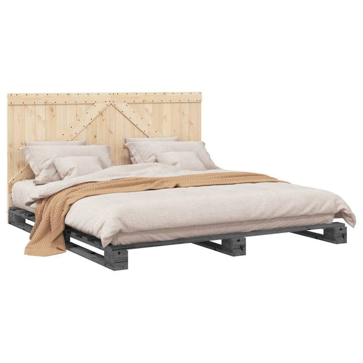 sengeramme med sengegavl 200x200 cm massivt fyrretræ grå