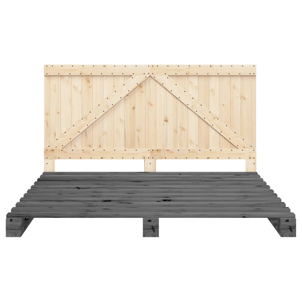 sengeramme med sengegavl 200x200 cm massivt fyrretræ grå