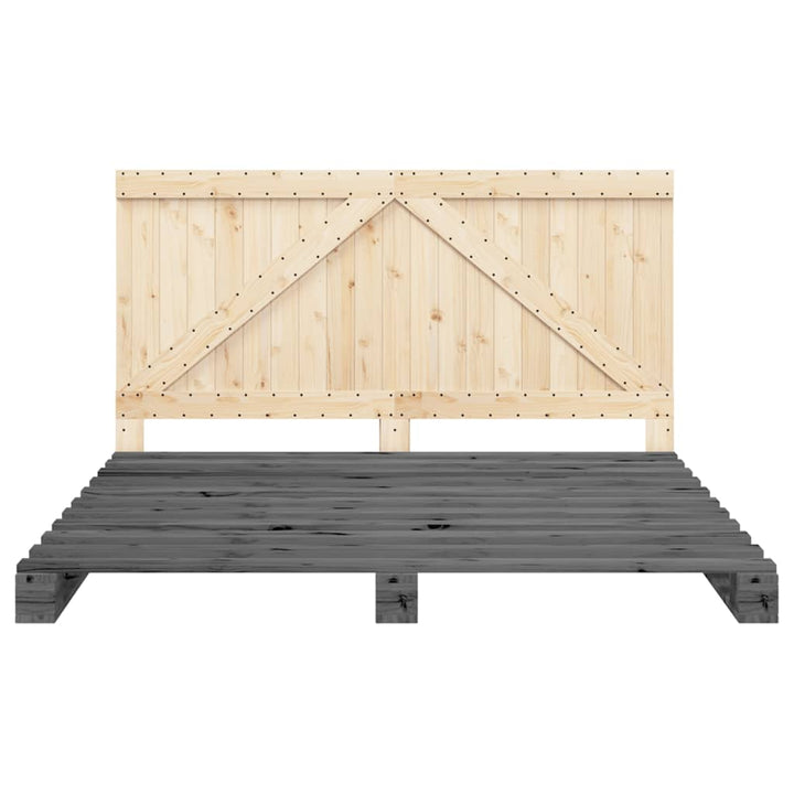 sengeramme med sengegavl 200x200 cm massivt fyrretræ grå