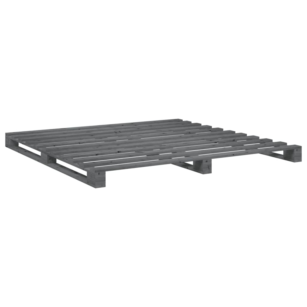 sengeramme med sengegavl 200x200 cm massivt fyrretræ grå