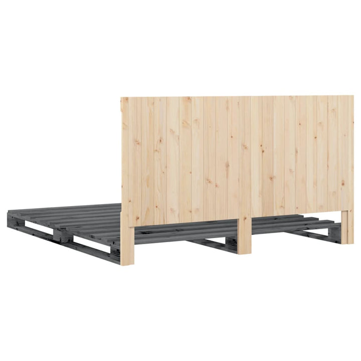 sengeramme med sengegavl 200x200 cm massivt fyrretræ grå