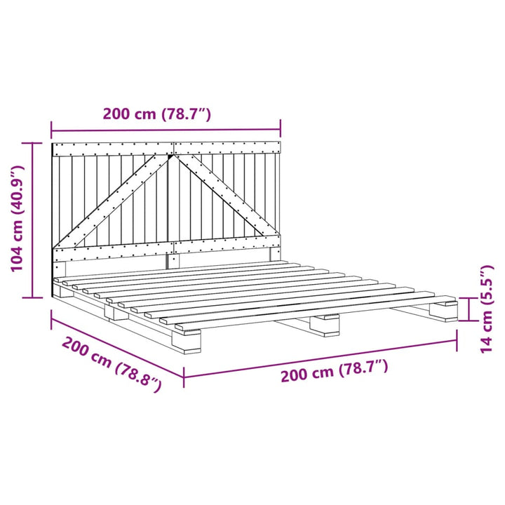 sengeramme med sengegavl 200x200 cm massivt fyrretræ grå