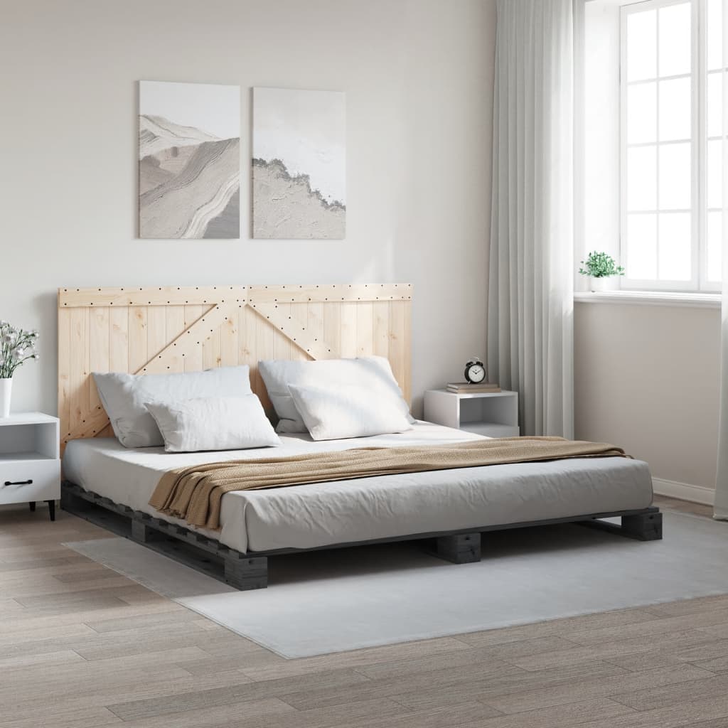 sengeramme med sengegavl 200x200 cm massivt fyrretræ grå