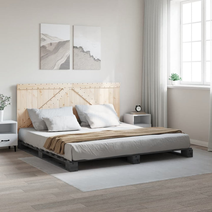 sengeramme med sengegavl 200x200 cm massivt fyrretræ grå