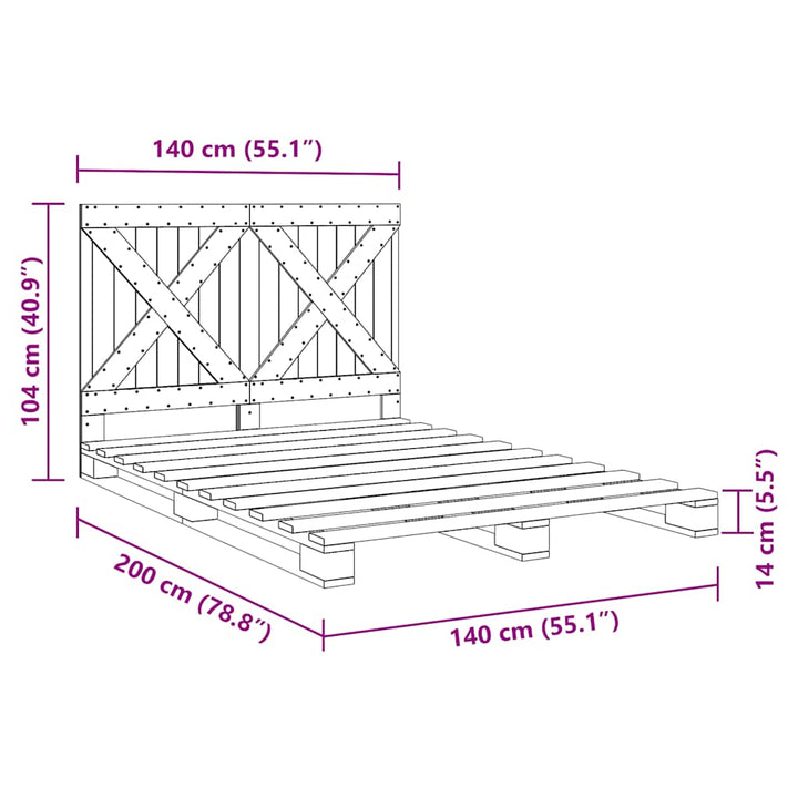 sengeramme med sengegavl 140x200 cm massivt fyrretræ hvid