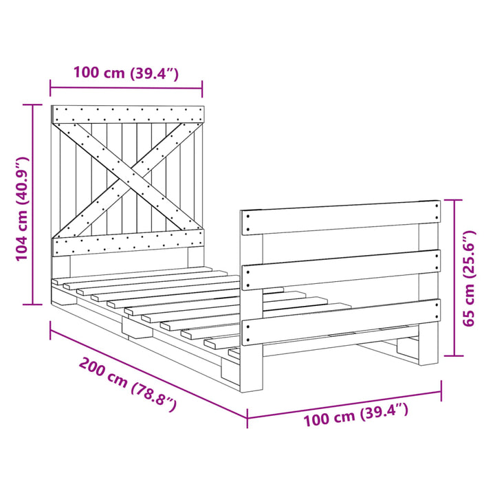 sengeramme med sengegavl 100x200 cm massivt fyrretræ
