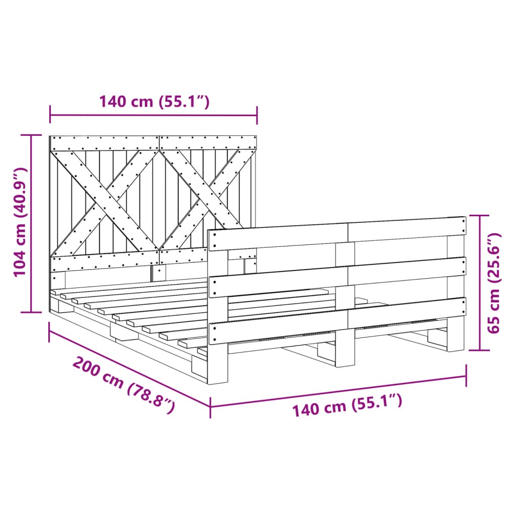 sengeramme med sengegavl 140x200 cm massivt fyrretræ hvid