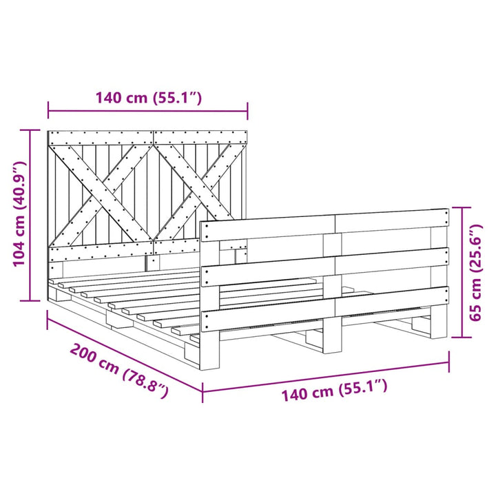 sengeramme med sengegavl 140x200 cm massivt fyrretræ hvid