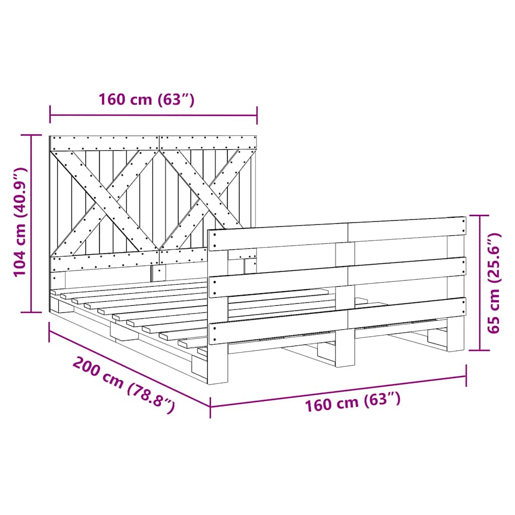 sengeramme med sengegavl 160x200 cm massivt fyrretræ