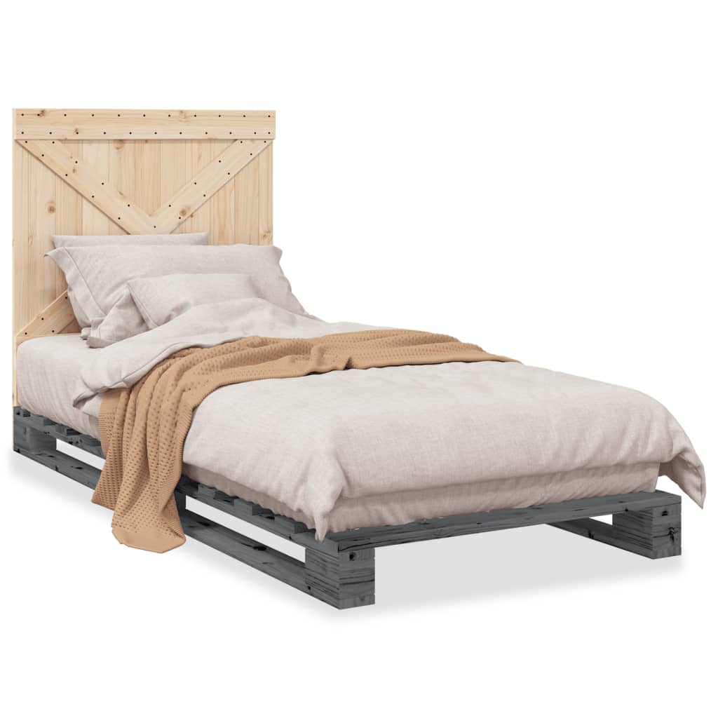 sengeramme med sengegavl 90x200 cm massivt fyrretræ grå