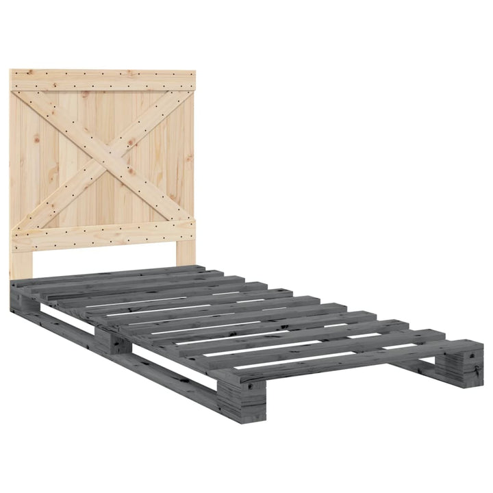 sengeramme med sengegavl 90x200 cm massivt fyrretræ grå