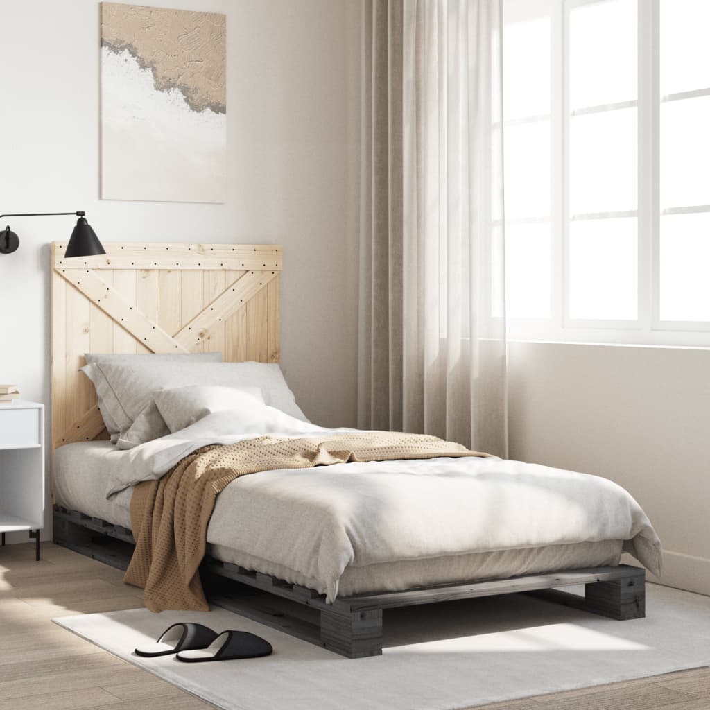sengeramme med sengegavl 90x200 cm massivt fyrretræ grå